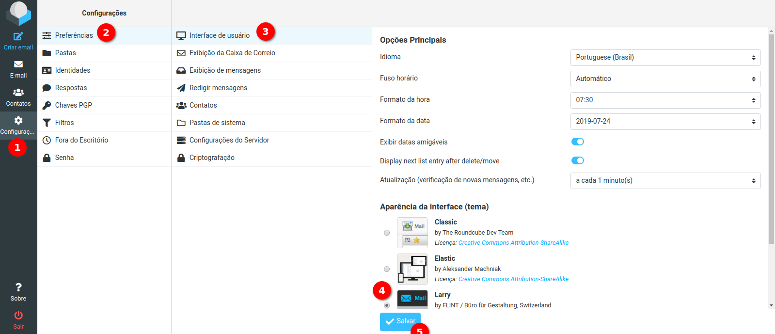 Como habilitar tema responsivo Elastic no Roundcube