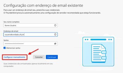 Configuração de IMAP e SMTP no Thunderbird